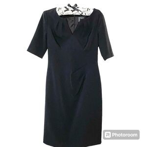 Adrianna Papell Dress Midi Short Sleeve Sheath Office Party Event Black Size 6